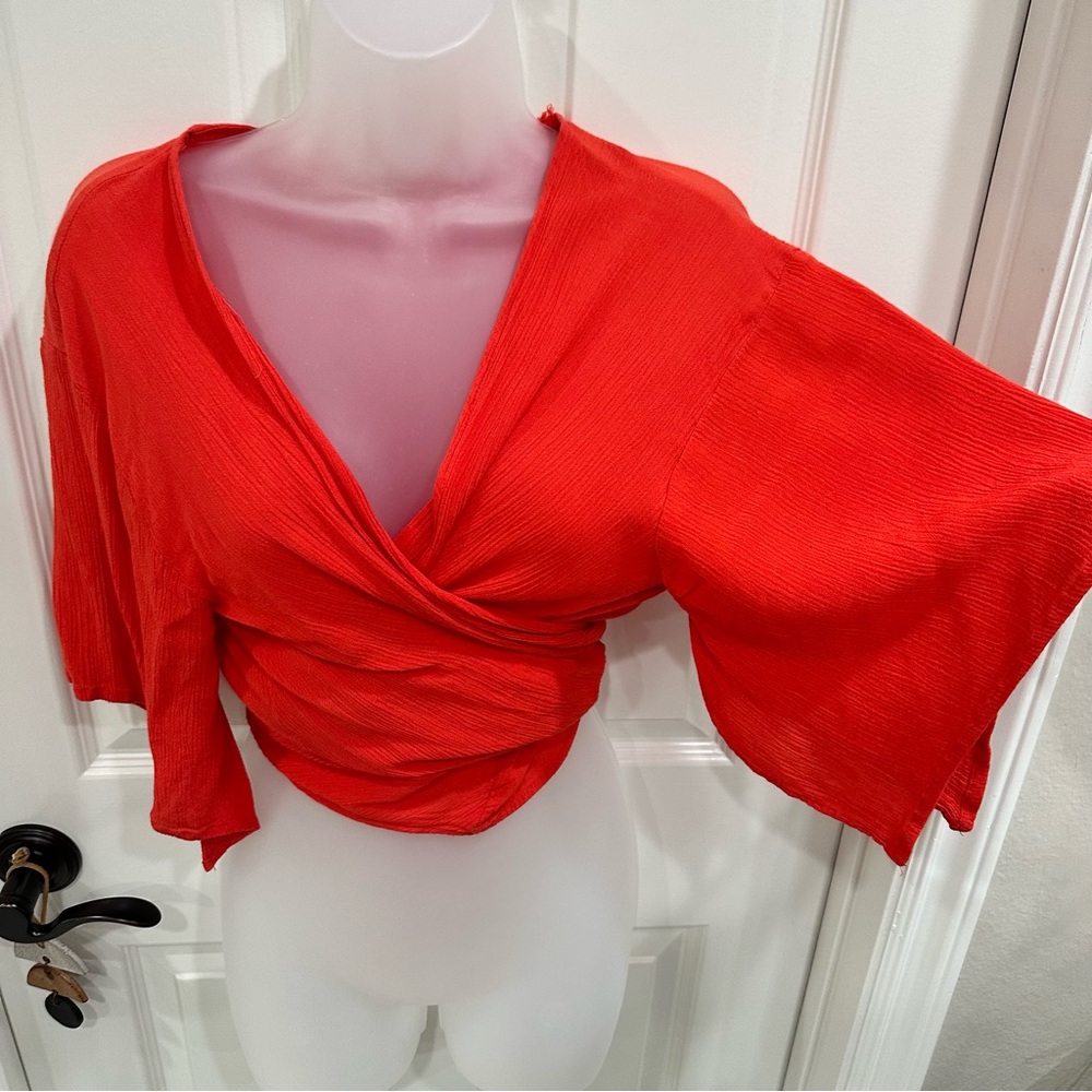 Wraparound linen like blouse